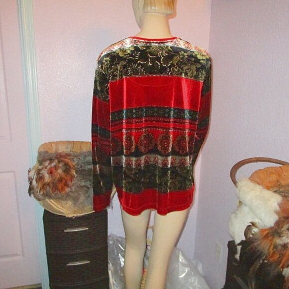 White Stag VELVET Patchwork Size XL BLOUSE Tunic Top POPOVER Glitter STRETCH - Picture 6 of 9